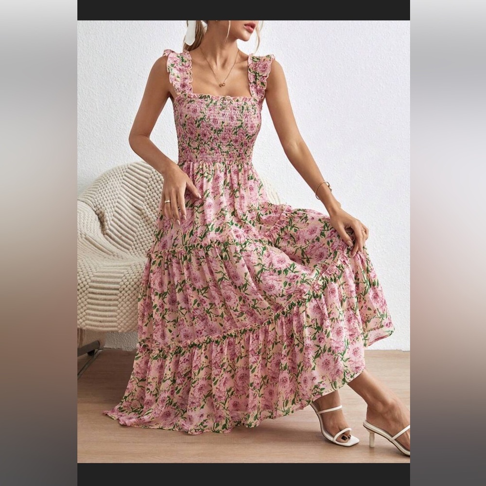 Pink Floral Midi Dress